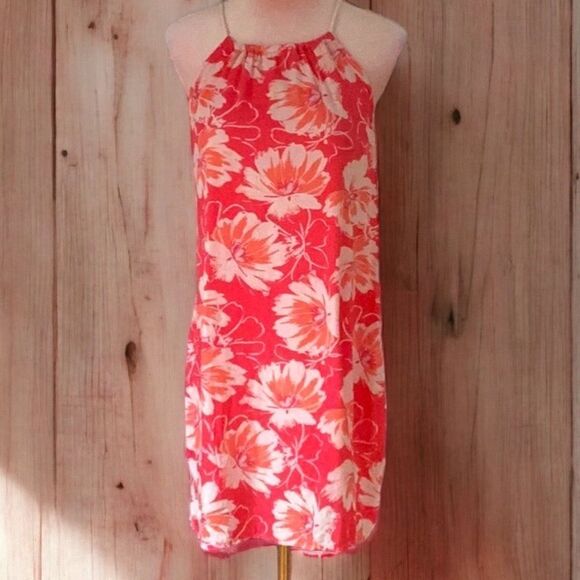 HOLLISTER BEACH SUMMER EXTRA SM MINI DRESS PEACH PINK FLORAL PRINT ROPE DETAIL - Picture 3 of 7